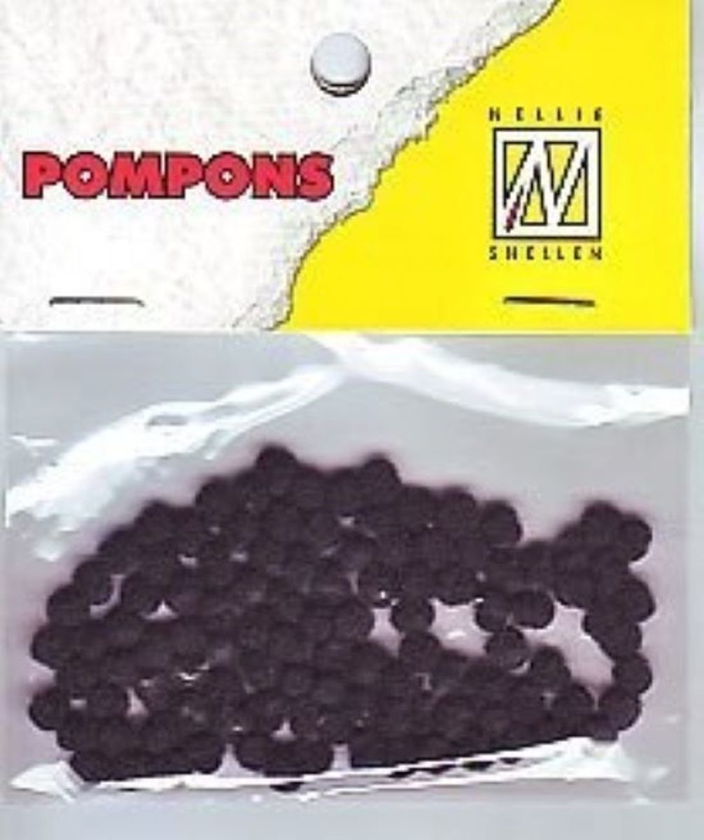 100 stuks mini pompons 3mm kleur 22 zwart POM011 pompoms pom-poms